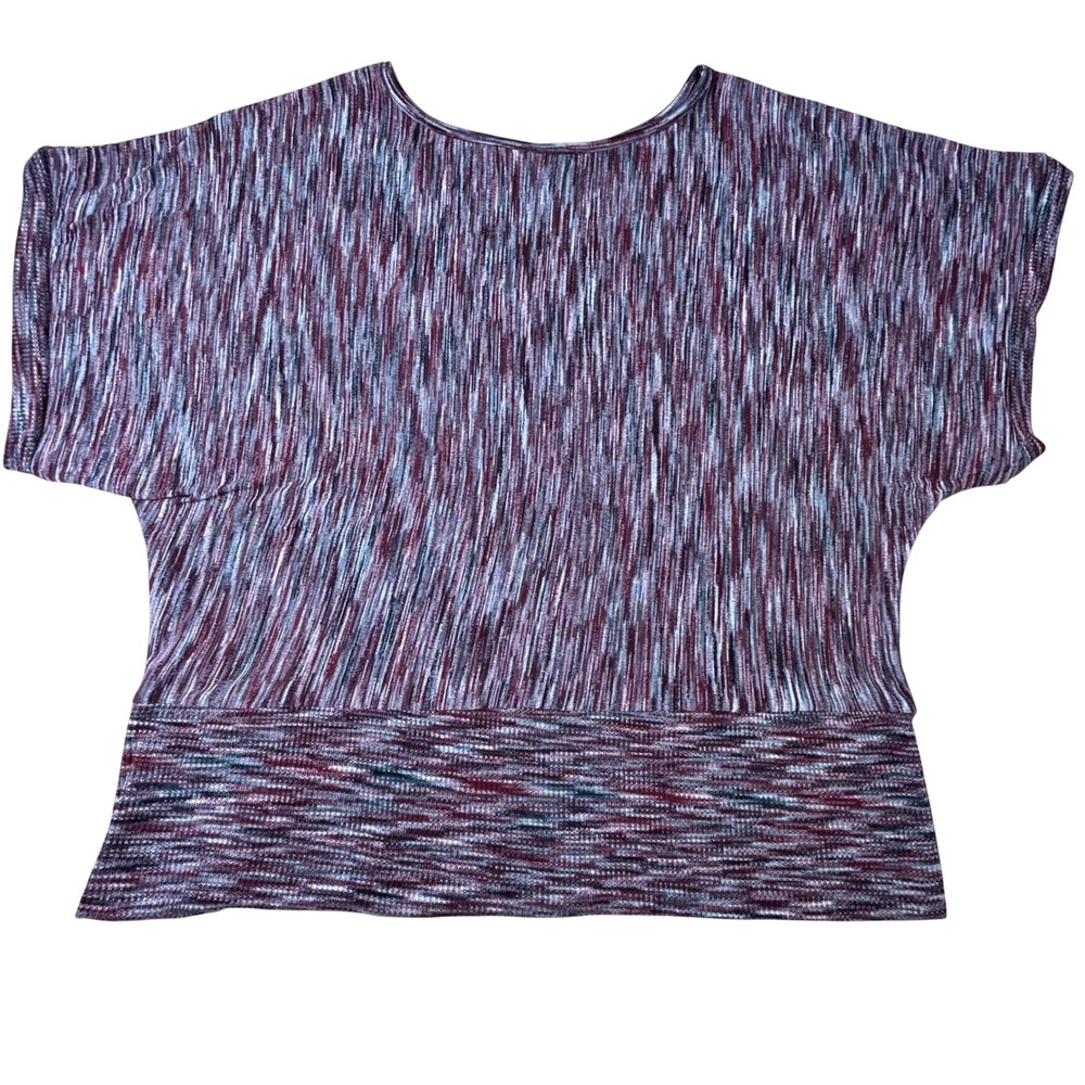 Cato Woman 26/28 Space Dye Knit Top Burgundy Grey Short Sleeve Banded Hem Plus
